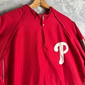 Philadelphia Phillies Jacket Windbreaker Quarter Zip Majestic MLB Mens L Red